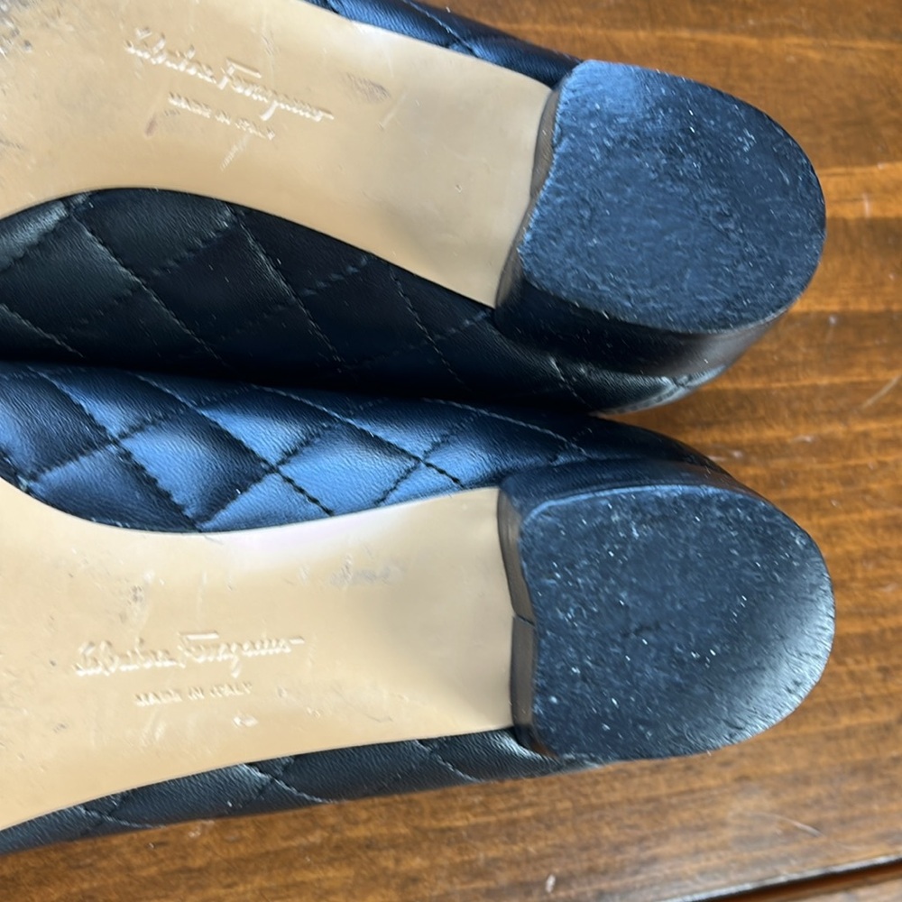 Salvatore Ferragamo Varina Quilted Bow Ballet Block Heels Size 7 - Picture 9 of 16